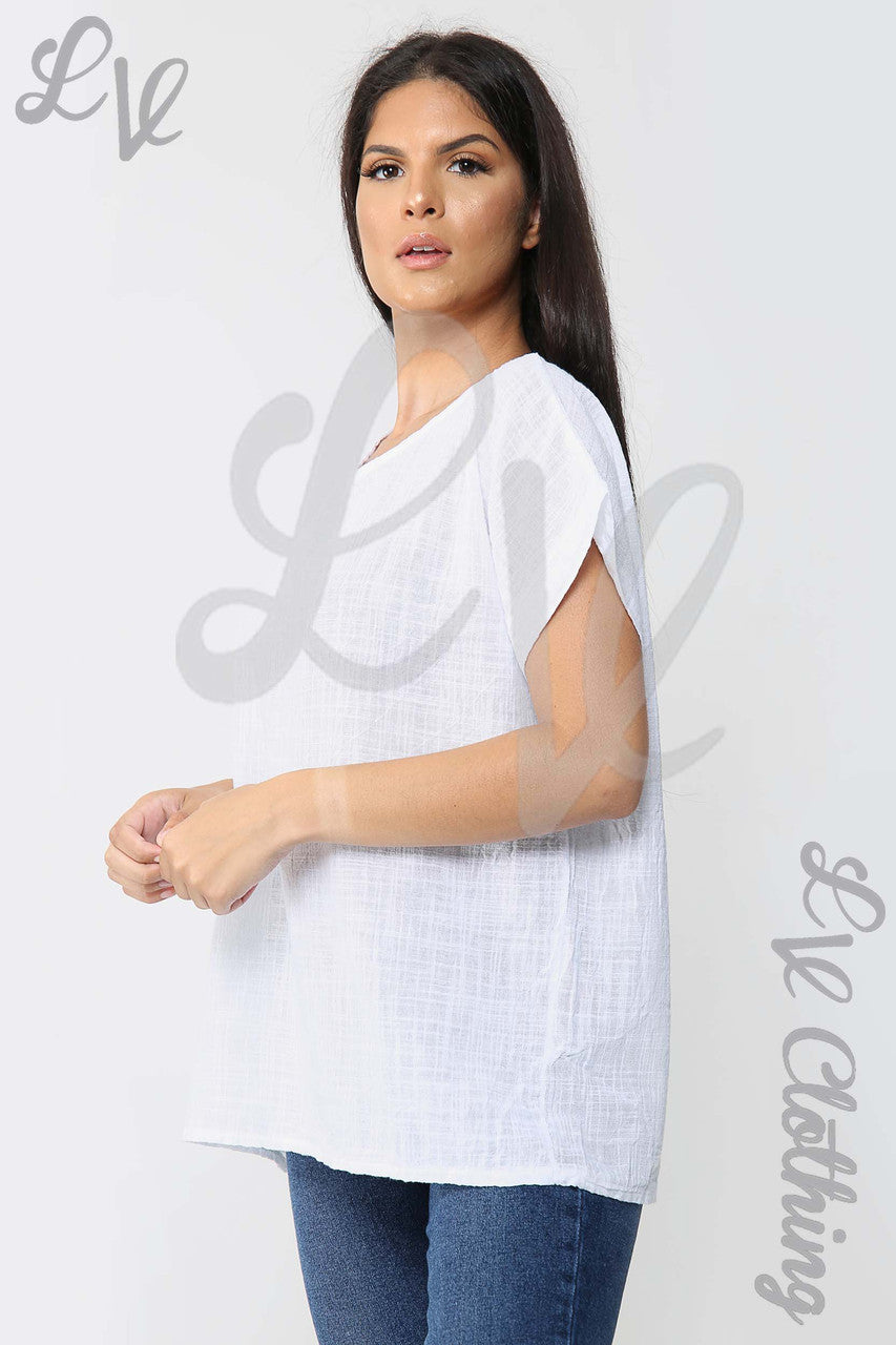 Dames Effen Top met Korte Mouwen Wit - Stukprijs € 9,99