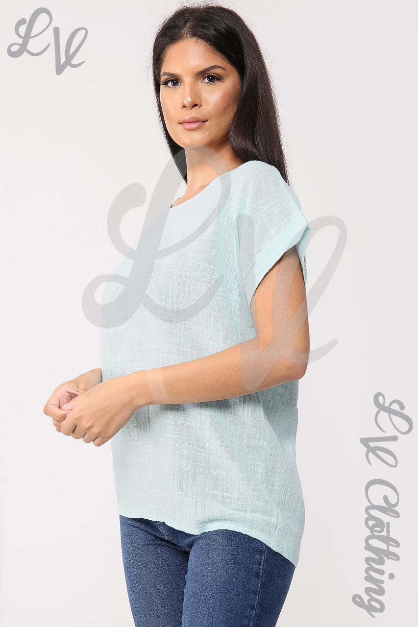 Ladies Plain Short Sleeved Top Mint - Unit Price £9.99