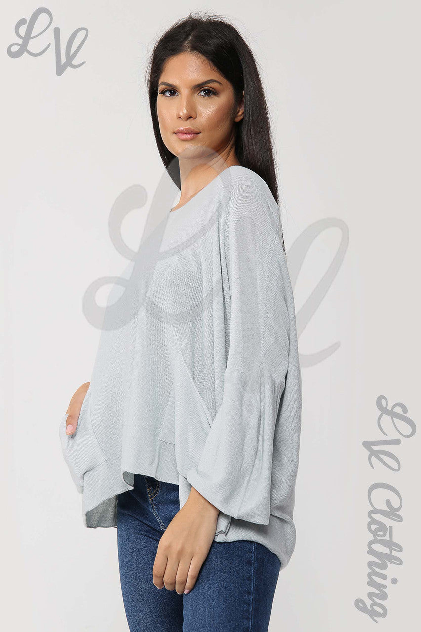 Ladies Plain Fine Knit Long Sleeve Top Silver - Unit Price £13.99