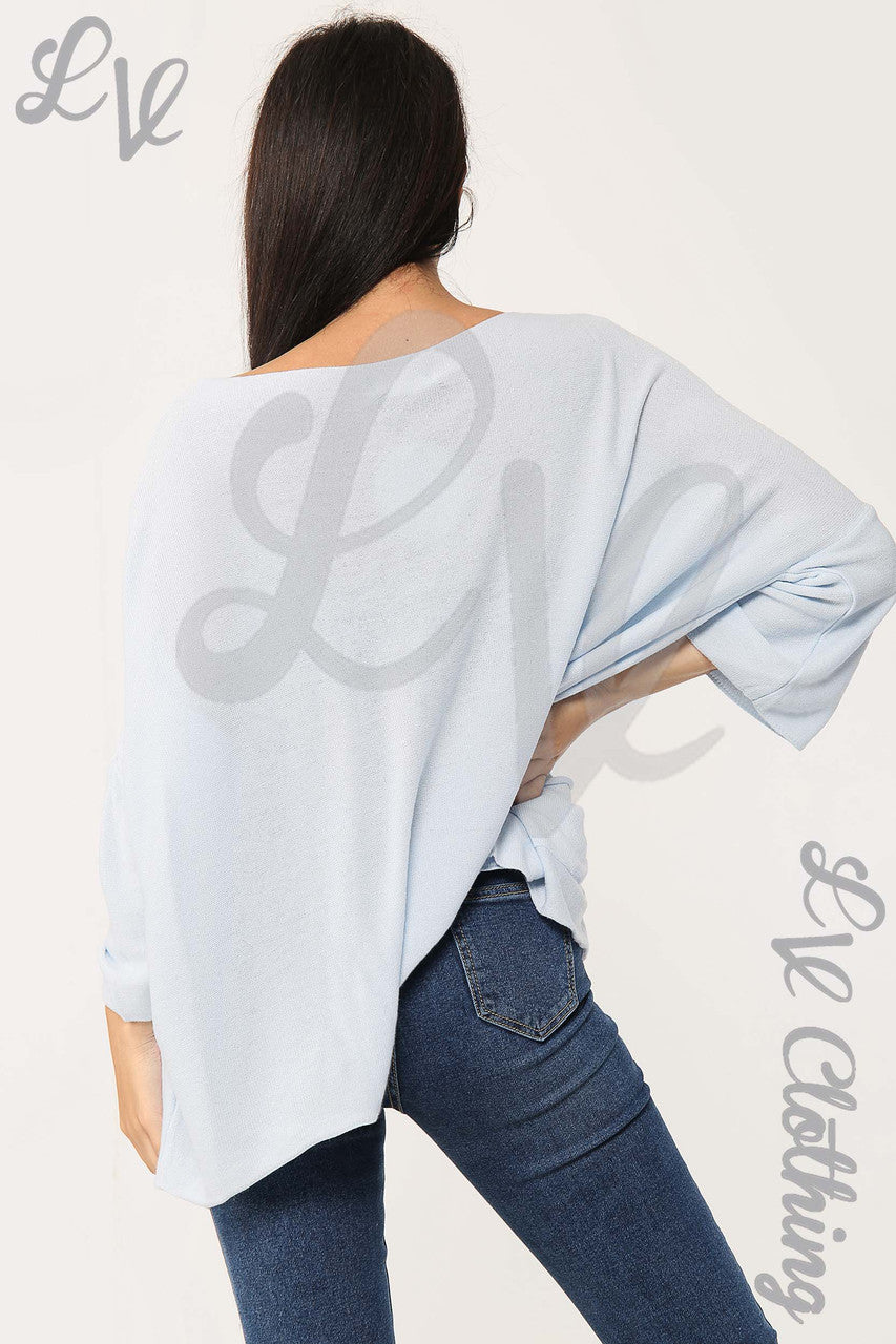 Ladies Plain Fine Knit Long Sleeve Top Light Blue - Unit Price £13.99