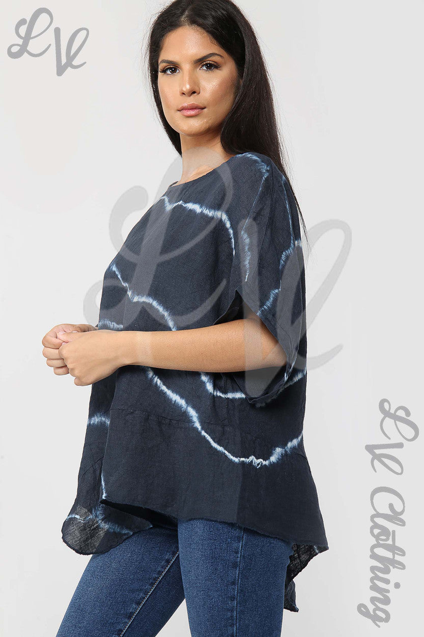 Copy of Ladies Tie Dye Asymmetrical Top Navy - Unit Price £17.99