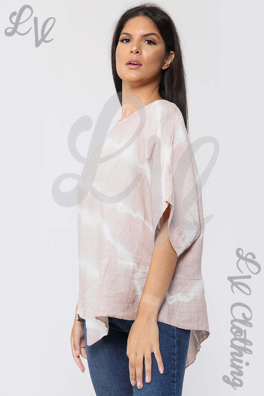 Ladies Tie Dye Asymmetrical Top Dusty Pink - Unit Price £17.99