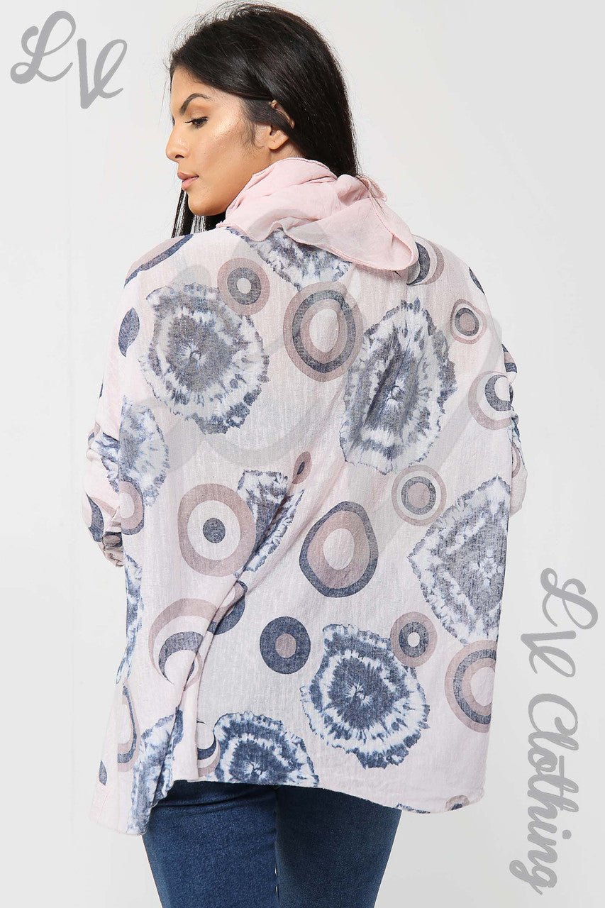 Dames Tie Dye & Cirkel Print Sjaal Top Stoffig Roze - Prijs per eenheid £6,99