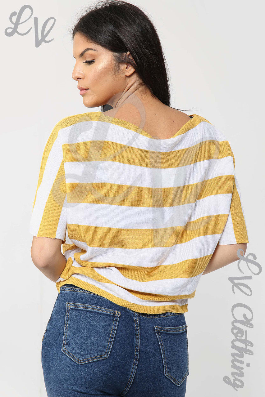 Ladies Fine Knit Block Striped Jumper Mustard - Unit Price £11.99