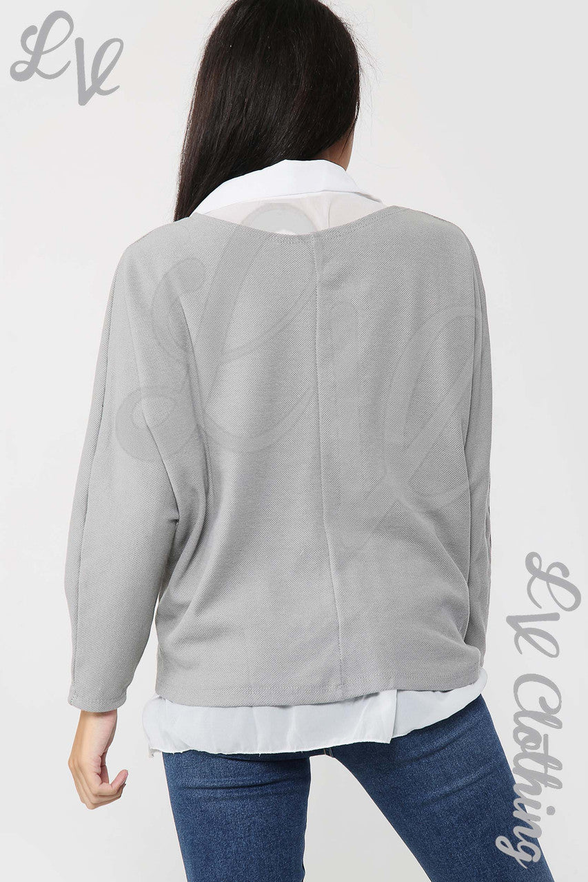 Dames 2-delige gelaagde blouse en top grijs - Stukprijs € 13,99