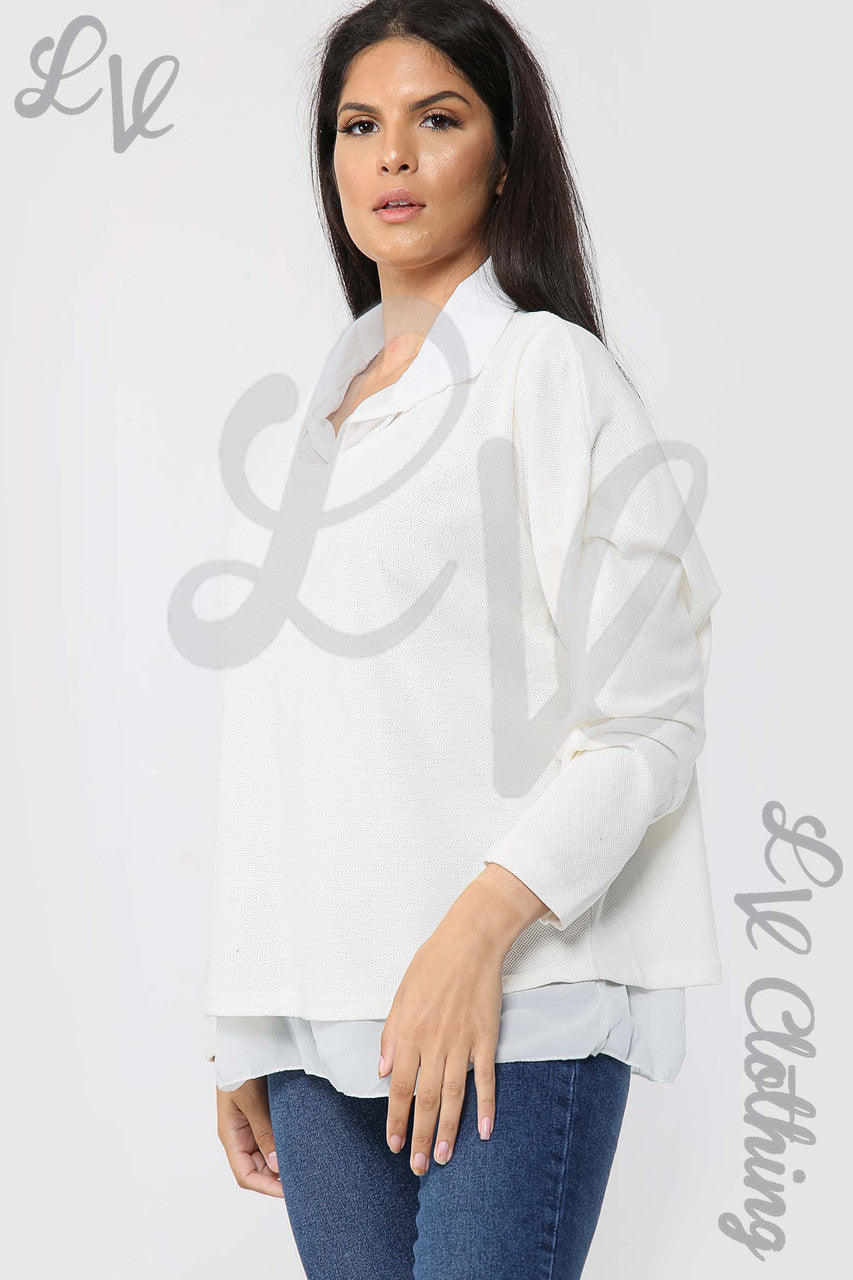 Ladies 2 Piece Layer Blouse & Top Cream - Unit Price £13.99