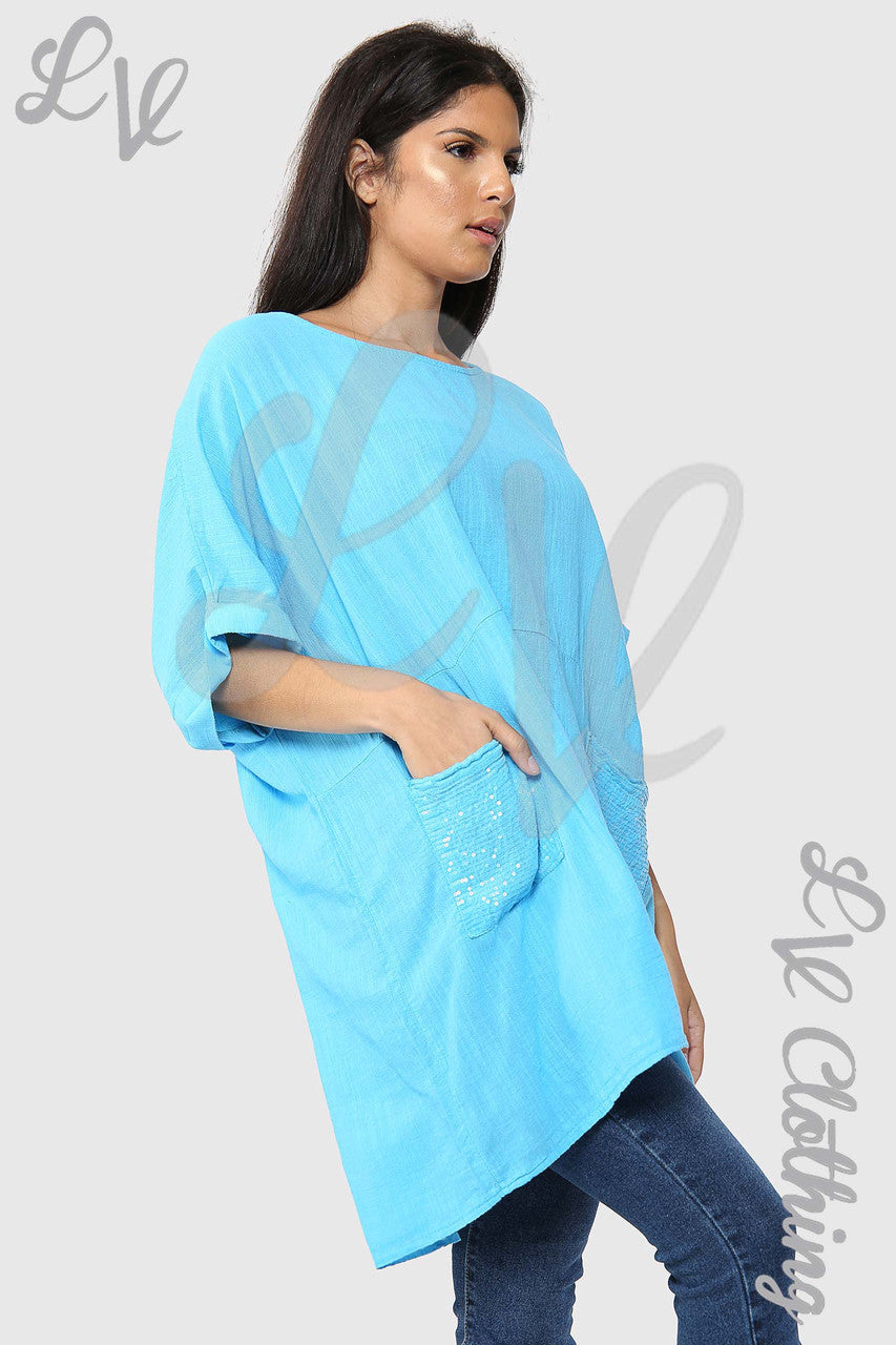 Ladies Lagenlook Shift Top Sky Blue - Unit Price £11.99
