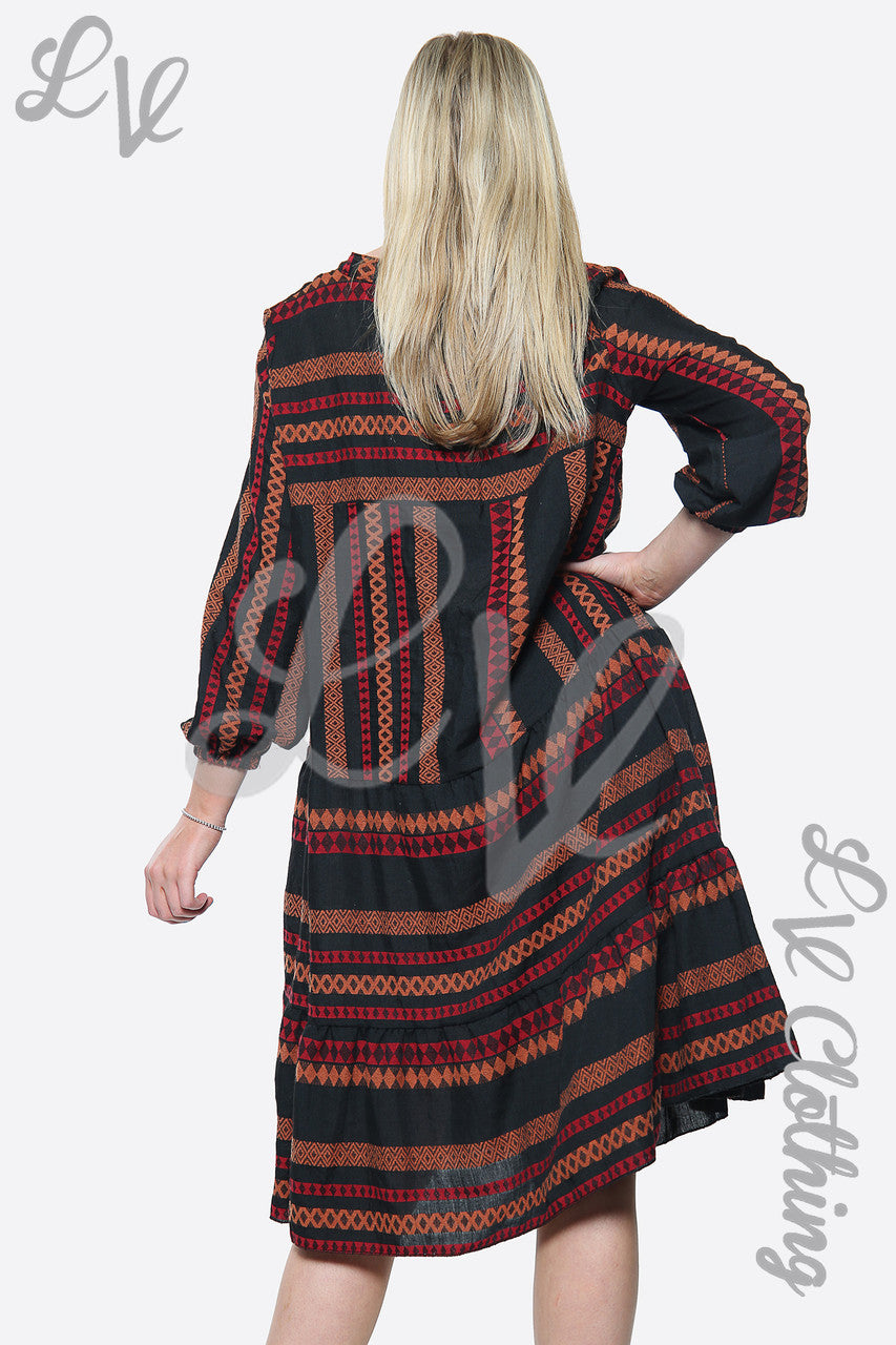 Ladies Aztec Print Pleated Smock Dress Orange Unit Price £9.99