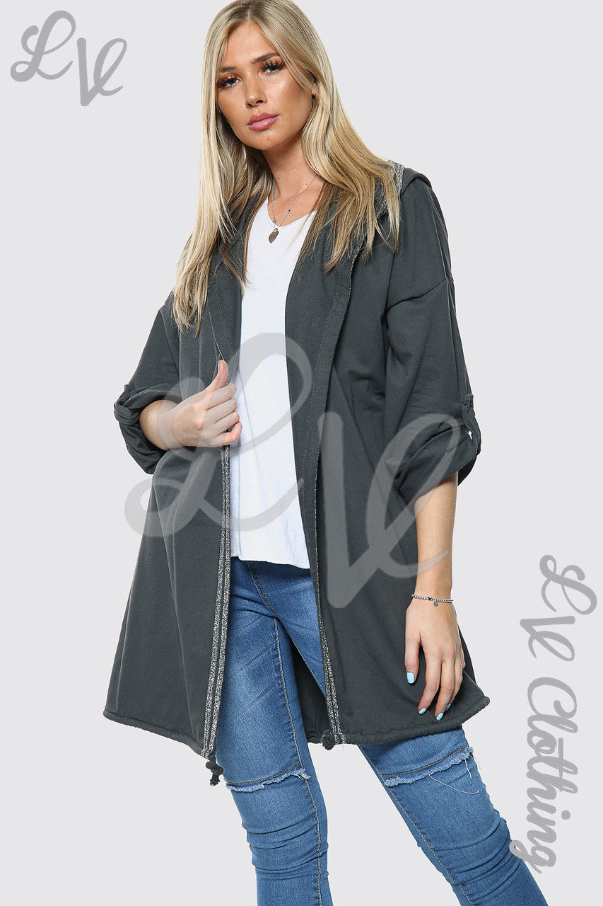 Ladies Silver Angel Wingback Hooded Cardigan Charcoal Unit Price £15.99