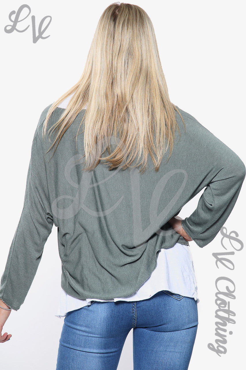 Dames Twee Laags Luipaardfolie Top Kaki Stukprijs €10,99