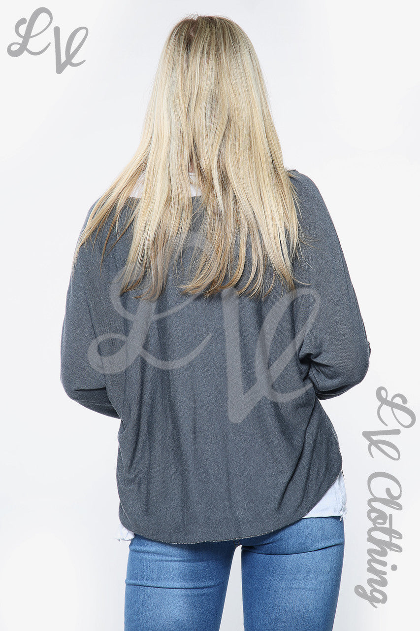 Dames Top met Twee Lagen en Luipaardprint Folie Grijs Stukprijs €10,99