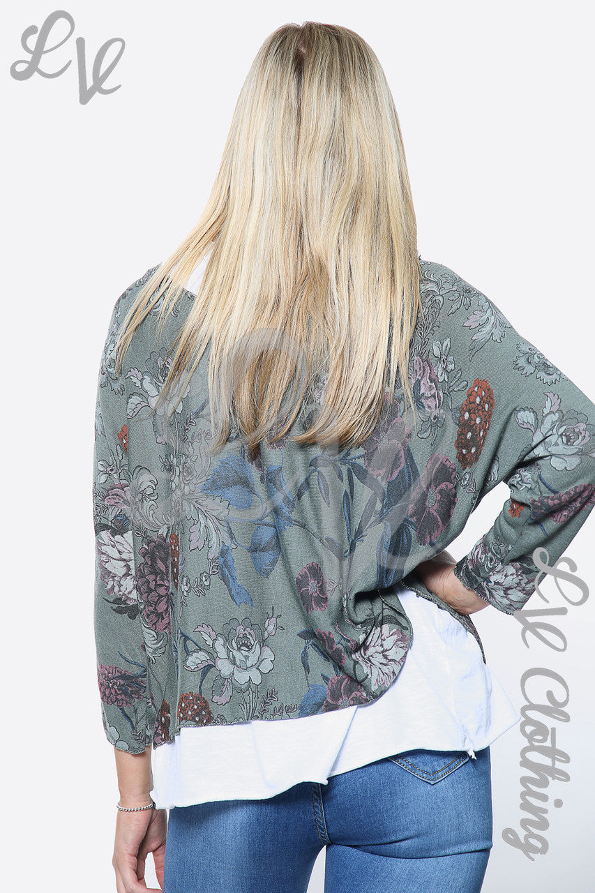 Ladies Two Layered Floral Print Top Khaki Unit Price £10.99