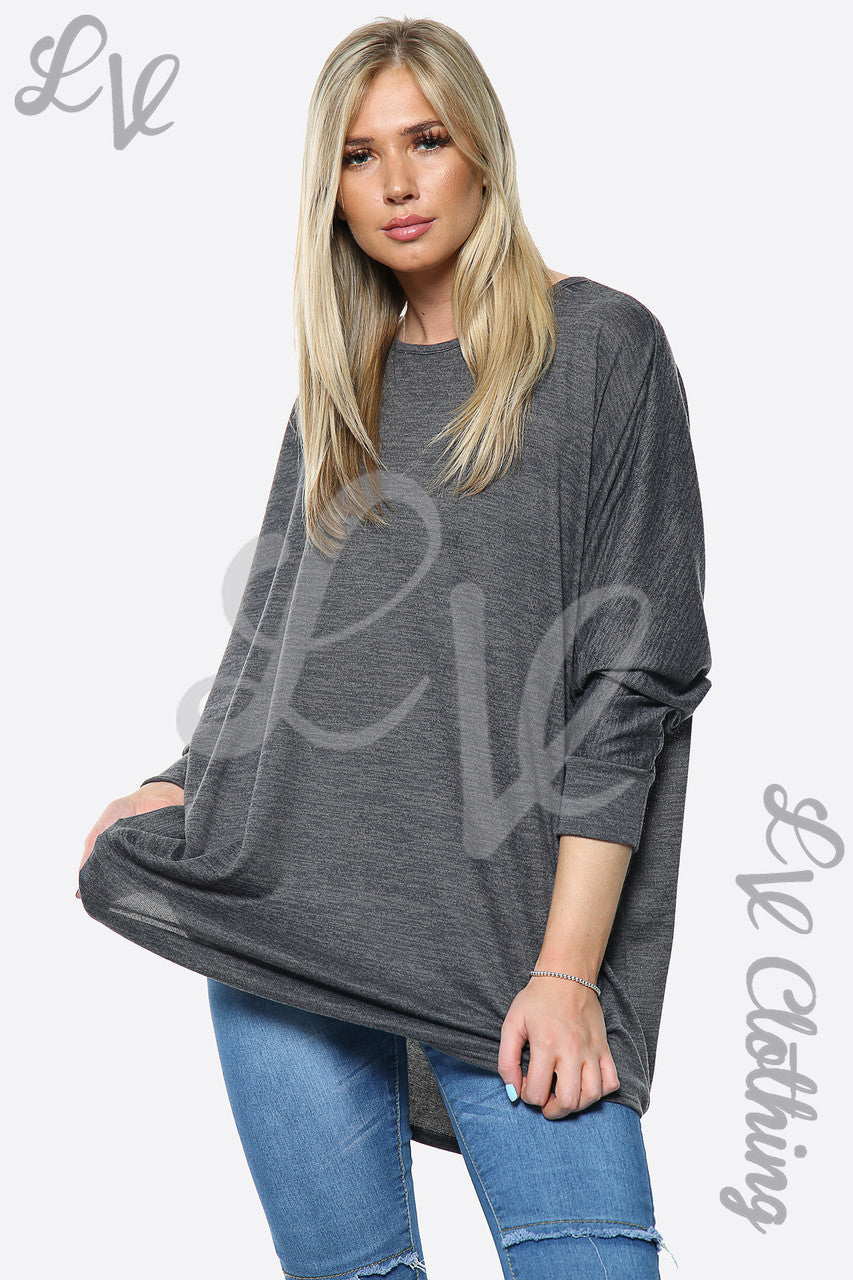 Dames Fijne Oversized Trui Top Houtskool Prijs per eenheid €10,99