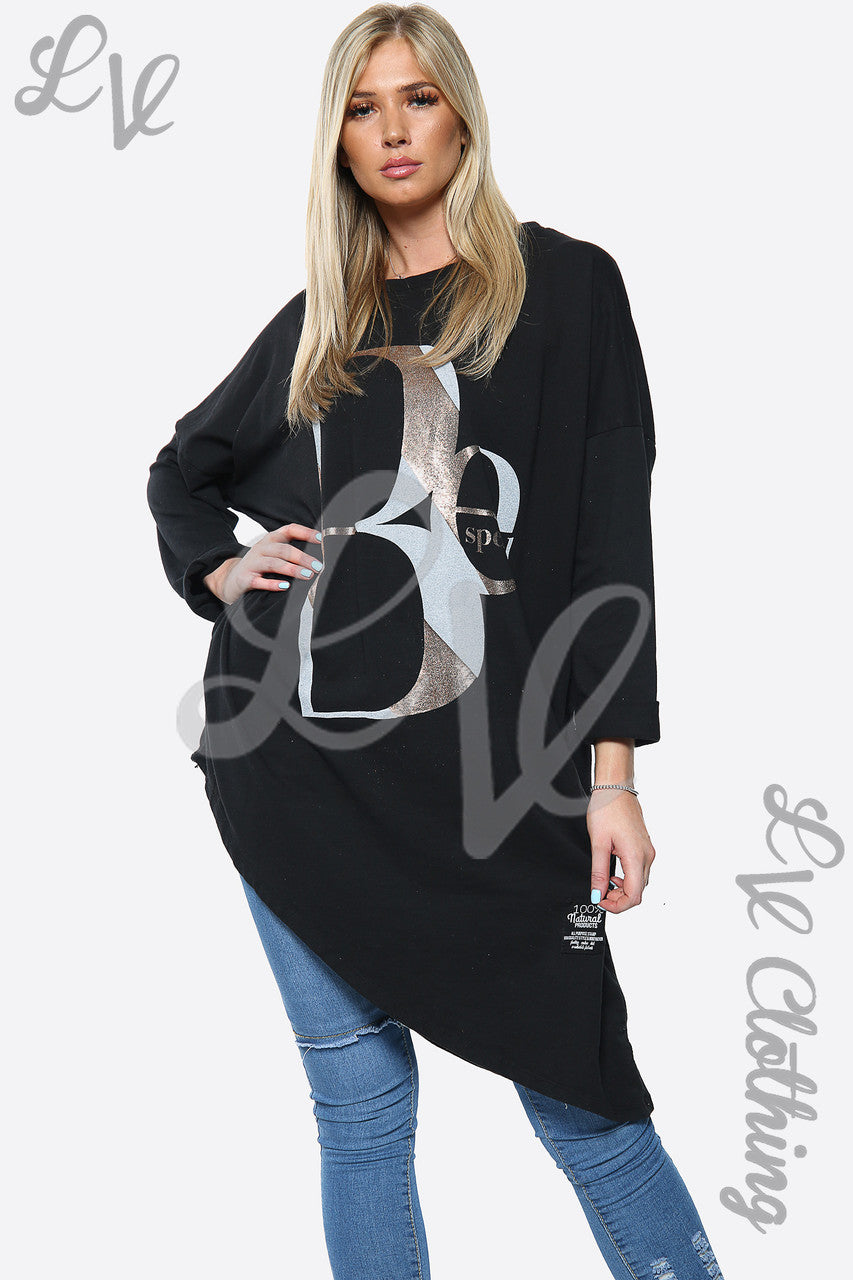 Ladies "BE SPECIAL" Slogan Longline Dress Top Black Unit Price £13.99