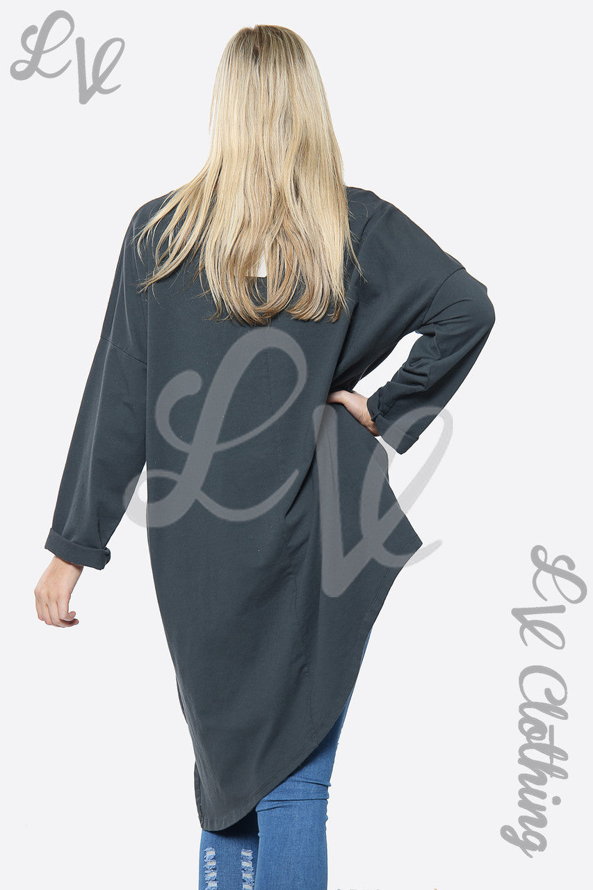 Ladies "BE SPECIAL" Slogan Longline Dress Top Charcoal Unit Price £13.99
