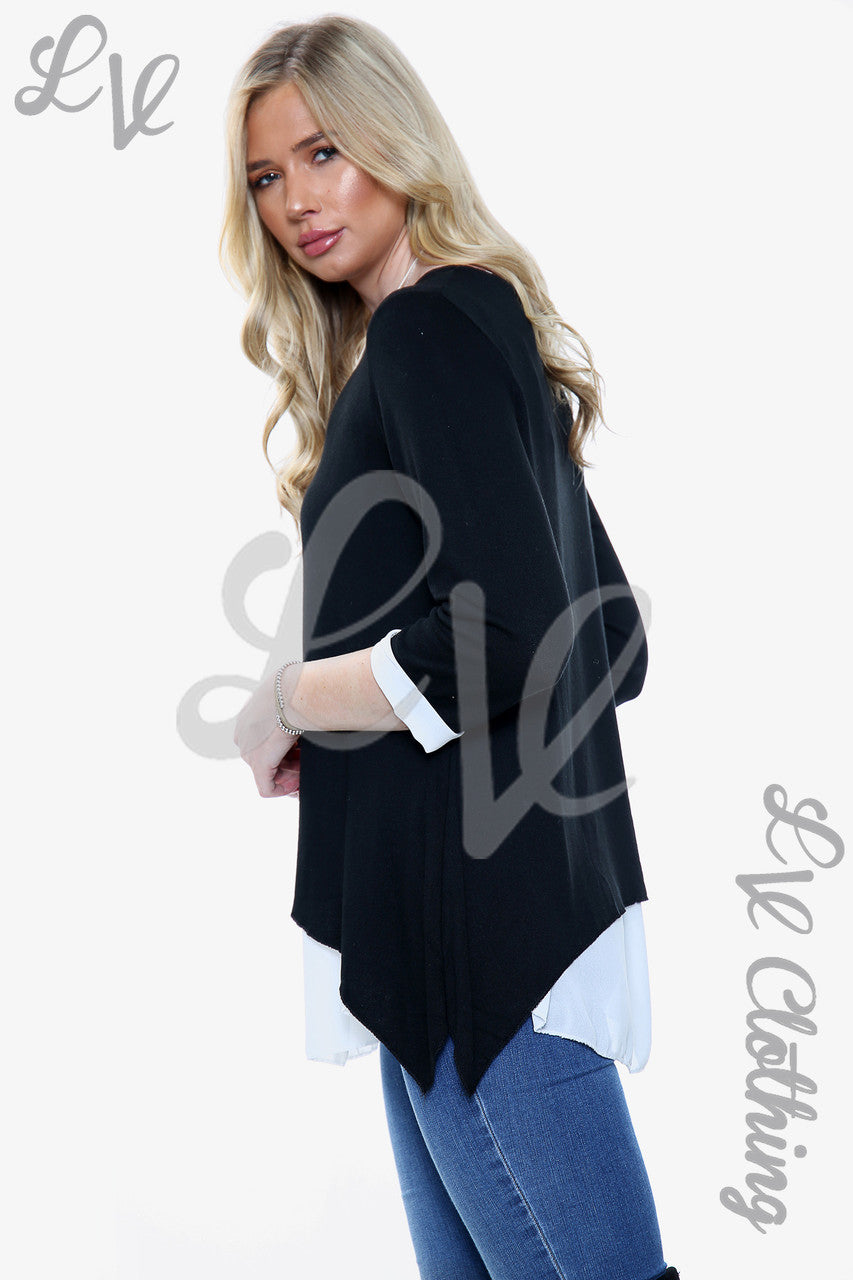 Dames dubbellaags overhemd top stoffig zwart - Eenheidsprijs €11,99