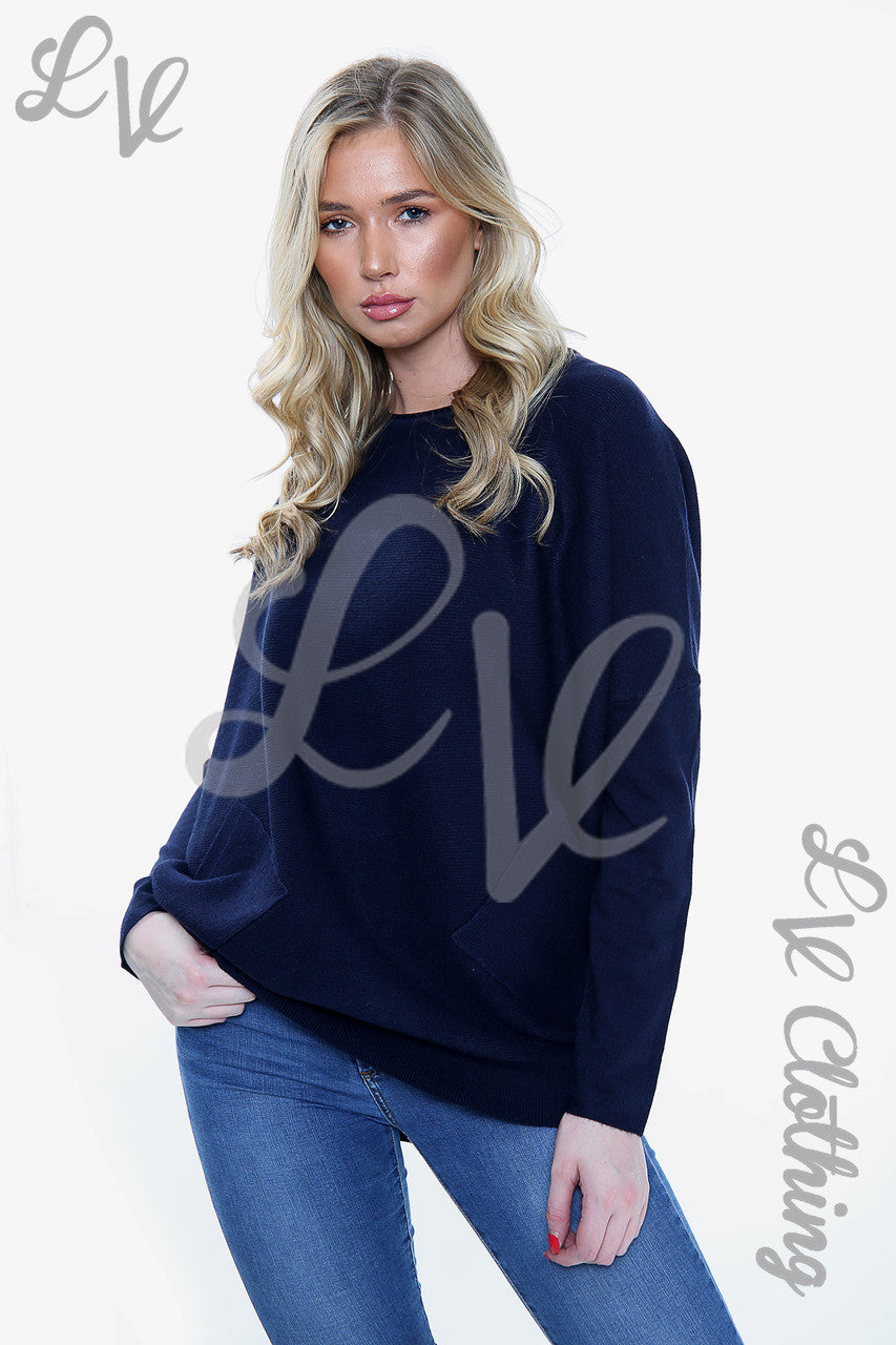 Dames Sequin Diamante Trui met Strik Detail op de Rug Navy - Stukprijs €20,99