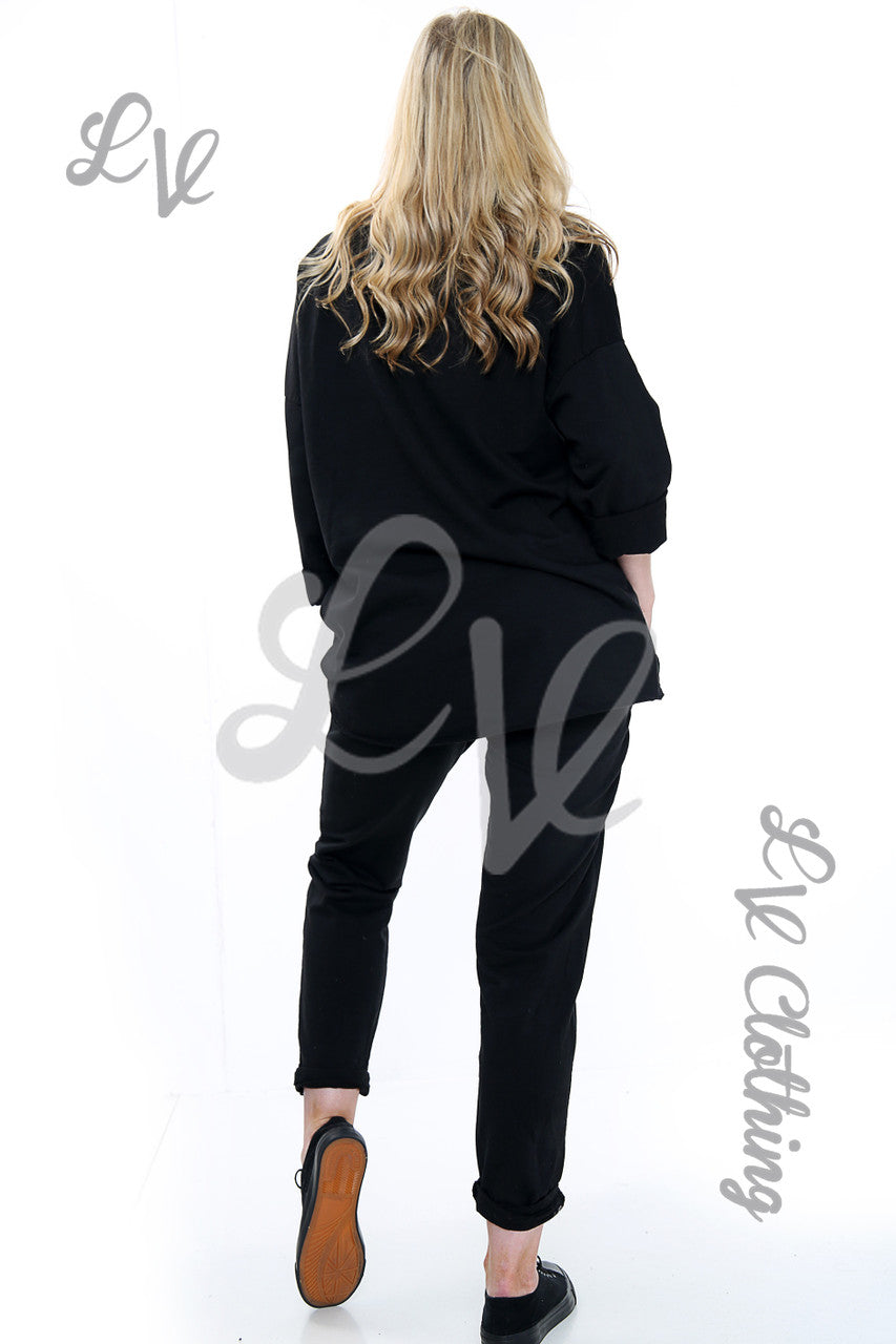 Dames Effen Tweedelig Co-ord Set Zwart Stukprijs €27,99