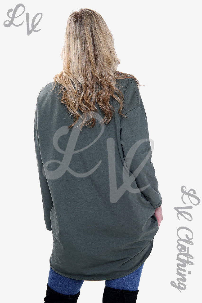 Damesfolie Hart Grafische Tuniek Top Khaki - Prijs per eenheid £ 13,99