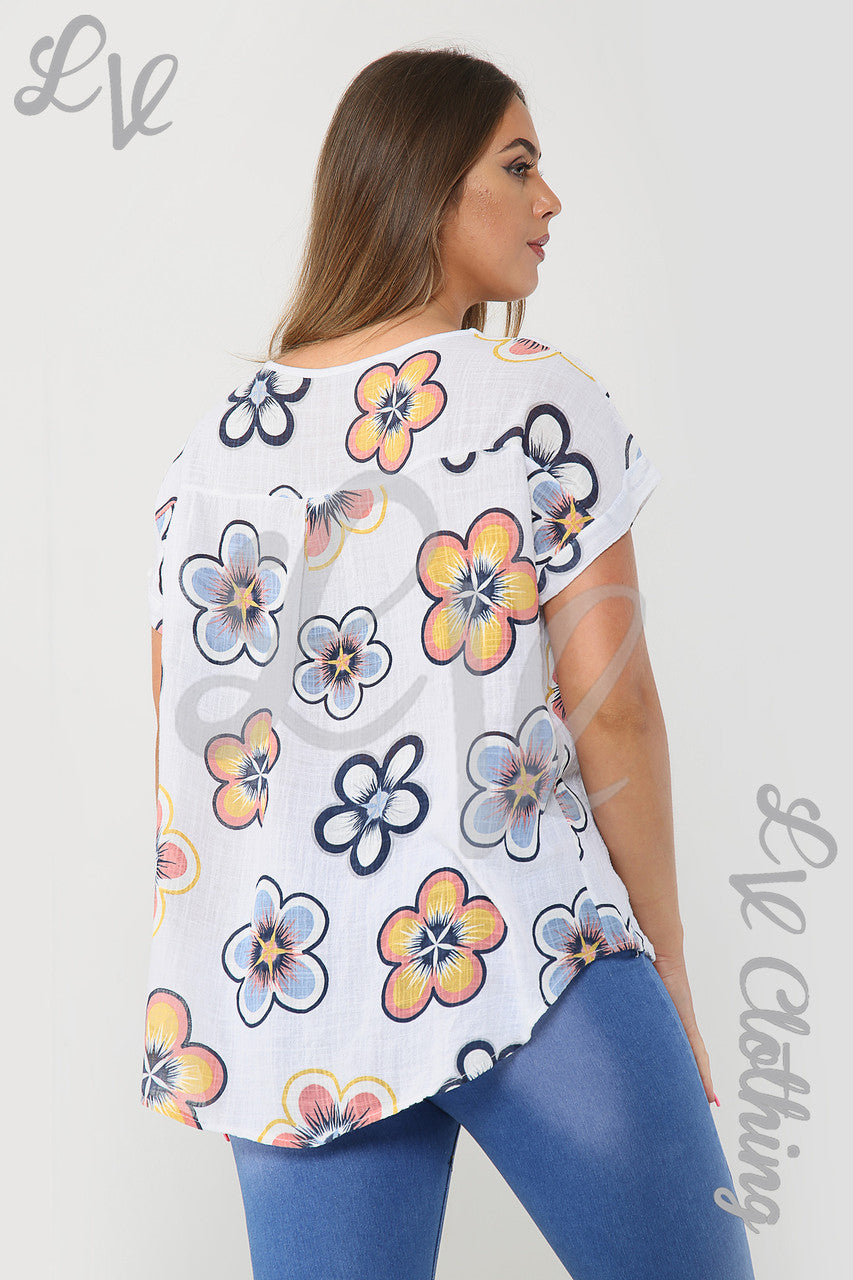 Dames Top met Zonnebloemprint Wit Stukprijs € 7,99