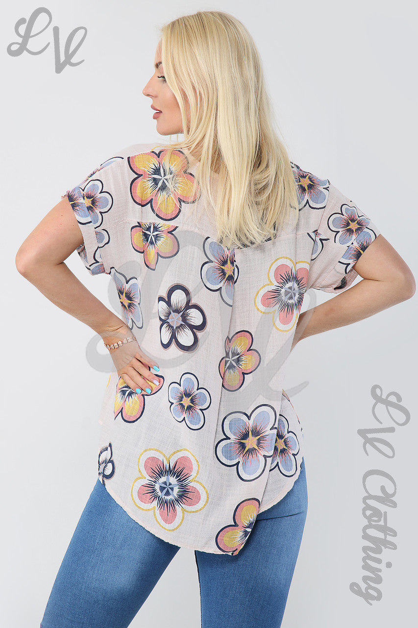 Dames Top Met Zonnebloemprint Stoffig Roze Stukprijs €8,99