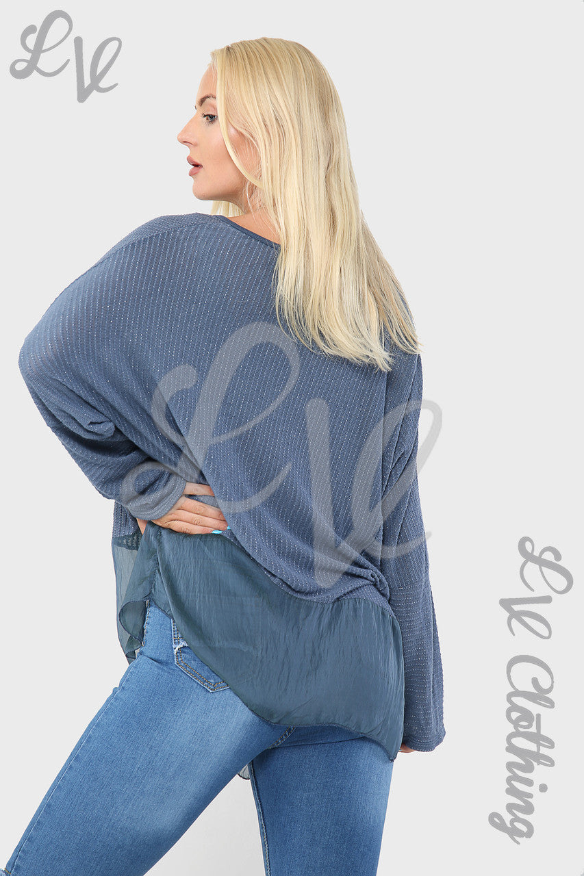 Ladies Asymmetrical Lurex Floaty Top Denim - Unit Price £8.99