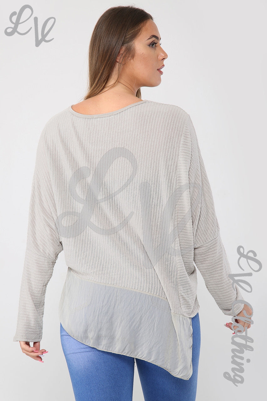Ladies Asymmetrical Lurex Floaty Top Stone - Unit Price £8.99