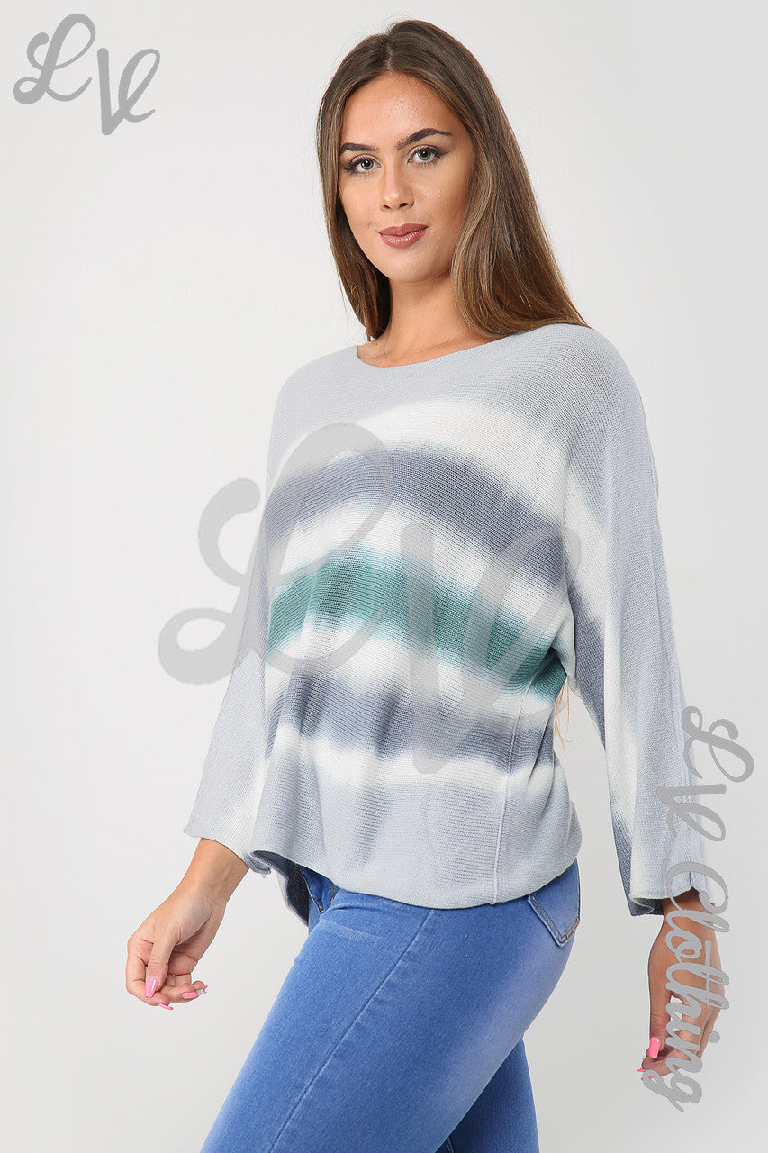 Ladies Tie Dye Fine Knit Top Grey - Unit Price £16.99
