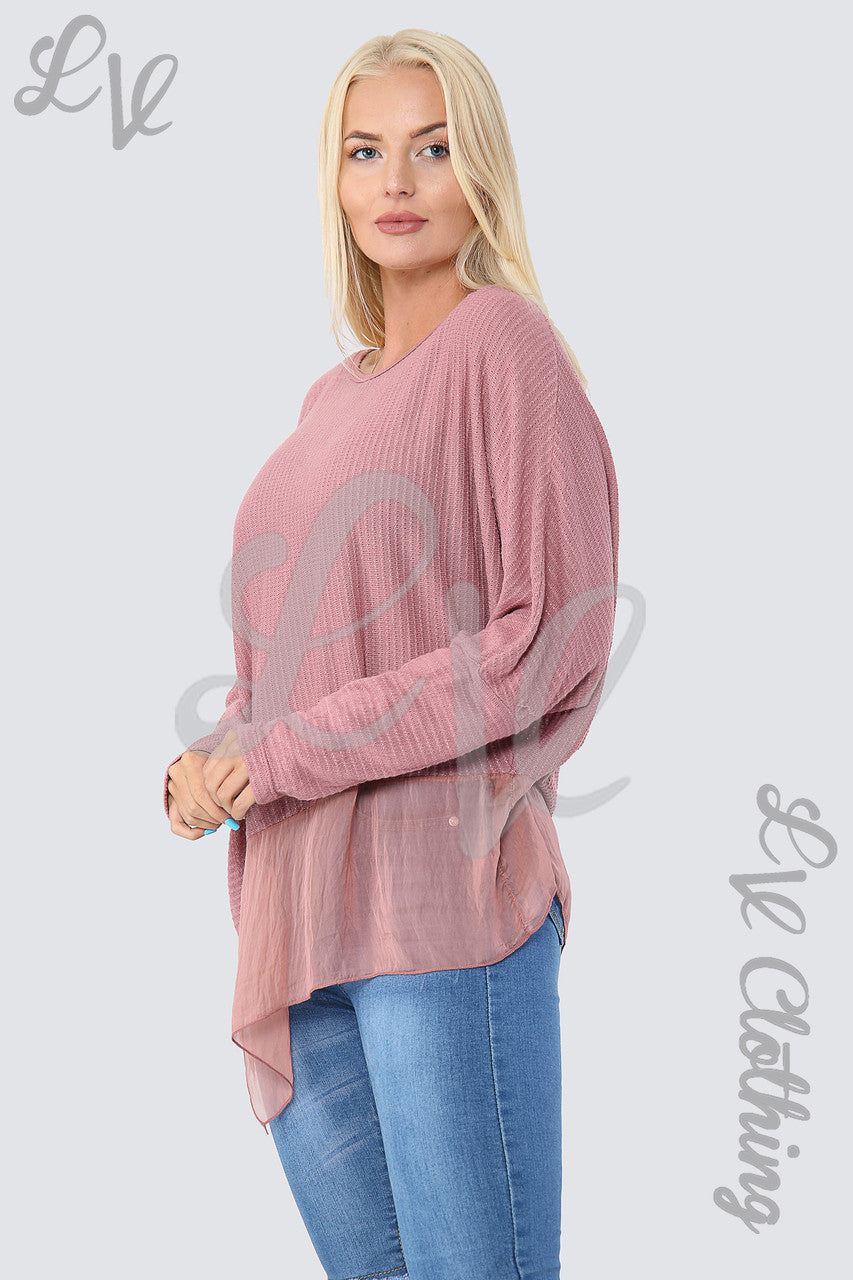 Ladies Asymmetrical Lurex Floaty Top Dusty Pink - Unit Price £8.99