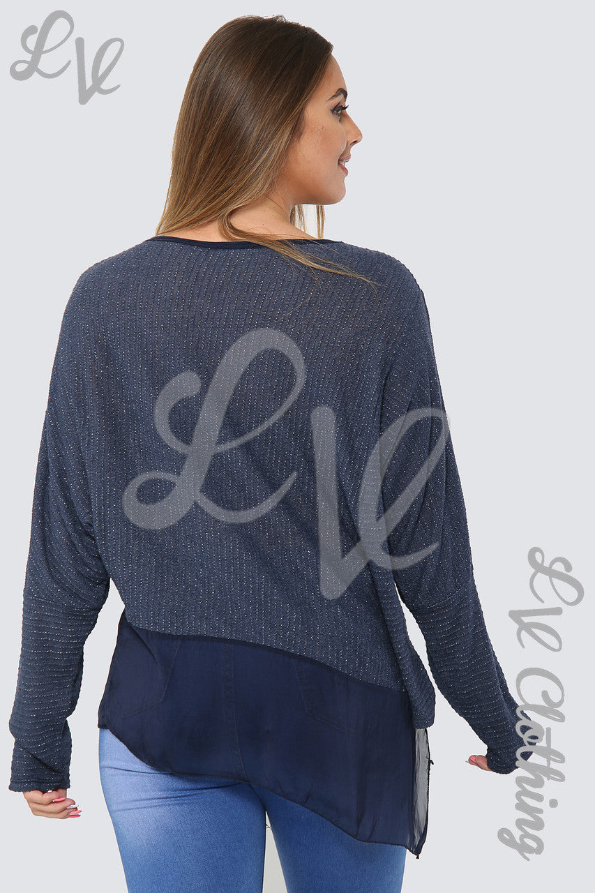 Dames Asymmetrische Lurex Floaty Top Marineblauw - Stukprijs €8,99