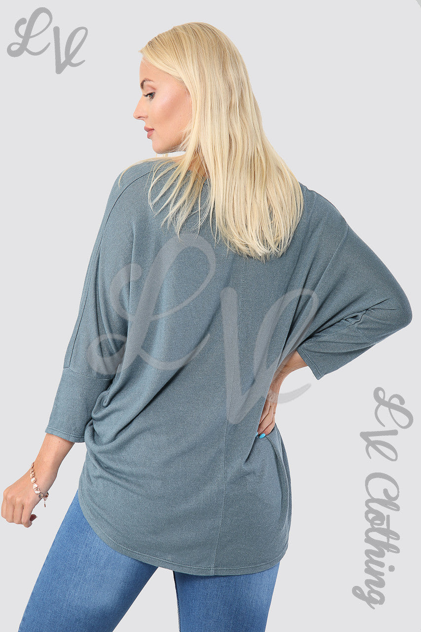 Ladies Plain Hi Lo Hem Fine Knit Top Teal - Unit Price £8.99