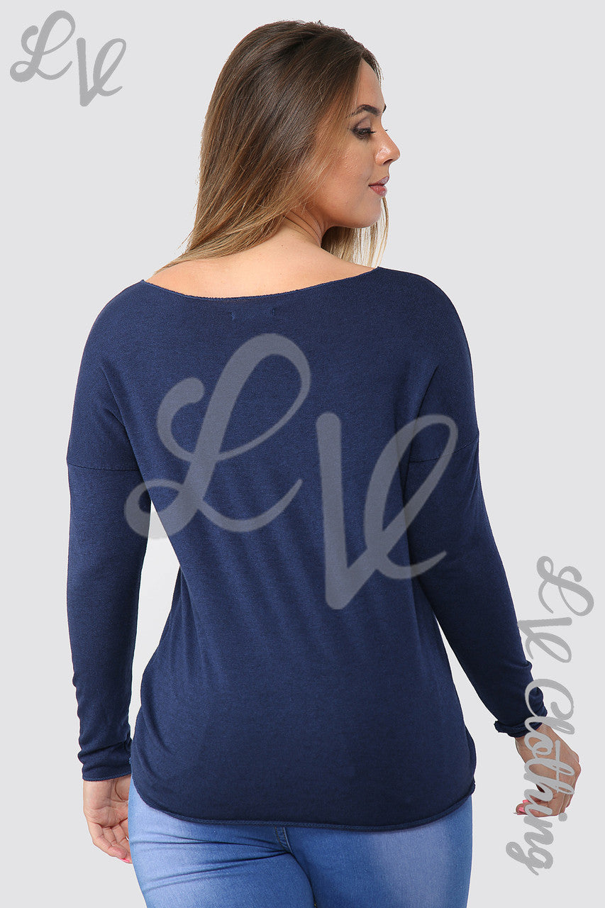 Ladies Leaf Heart Graphic Top Navy - Unit Price £10.99