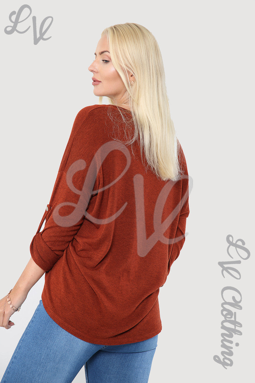 Dames Effen Top Met Enkele Plooi Voorzijde Roest - Eenheidsprijs €8.99
