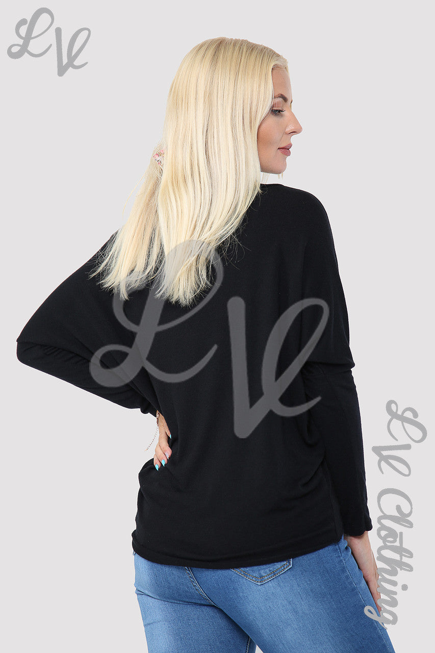 Ladies Plain Cowl Neck Top With Necklace Black - Unit Price £6.99