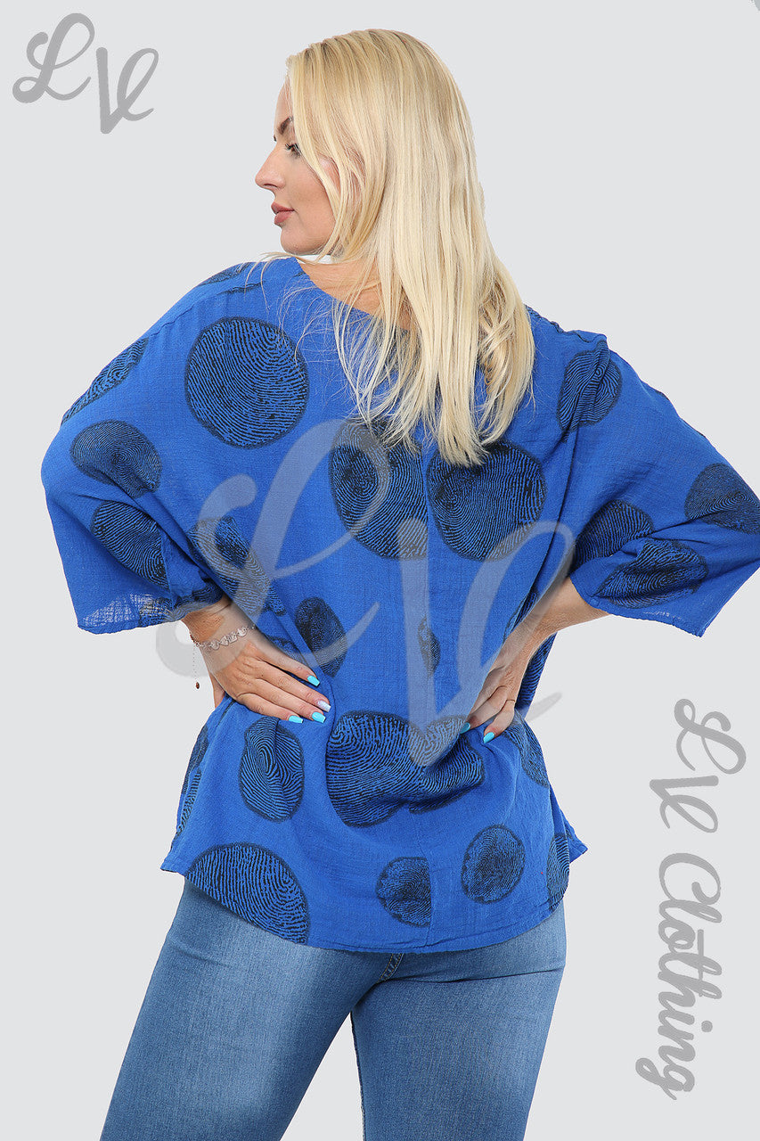 Ladies Tree Root Print Top With Necklace Royal Blue - Unit Price £9.99