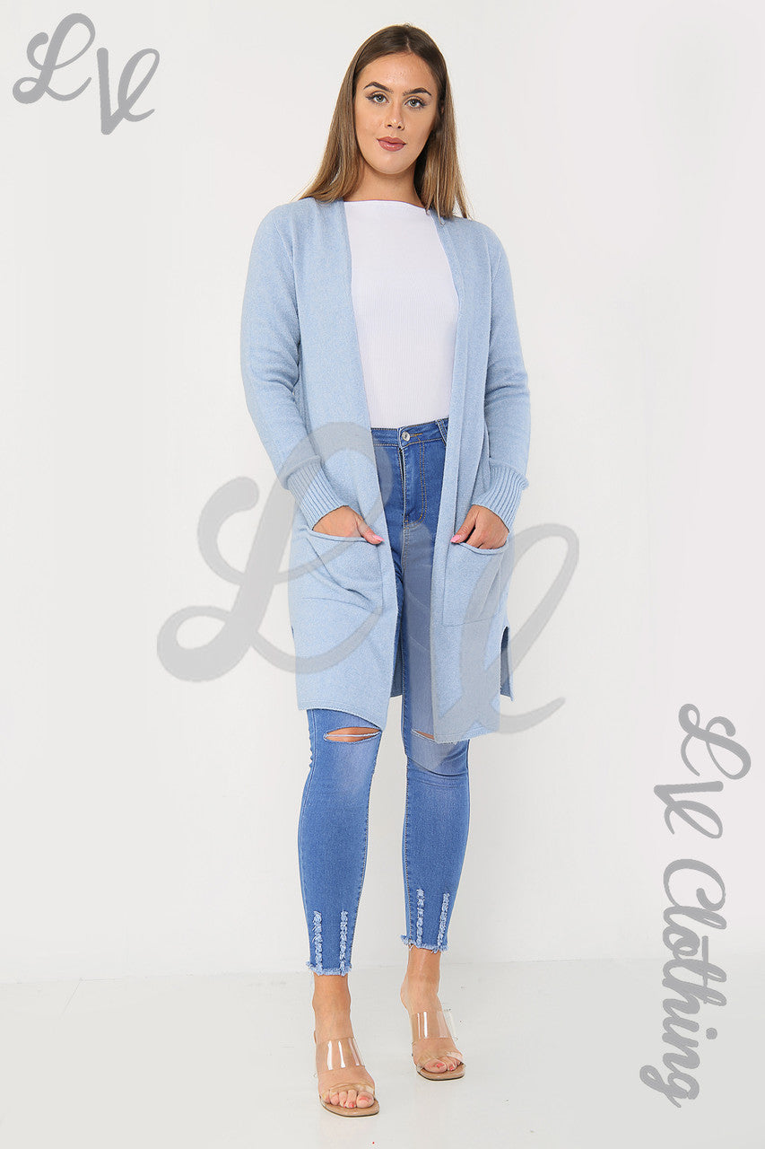 Ladies Plain Knitted Cardigan Denim - Unit Price £17.99