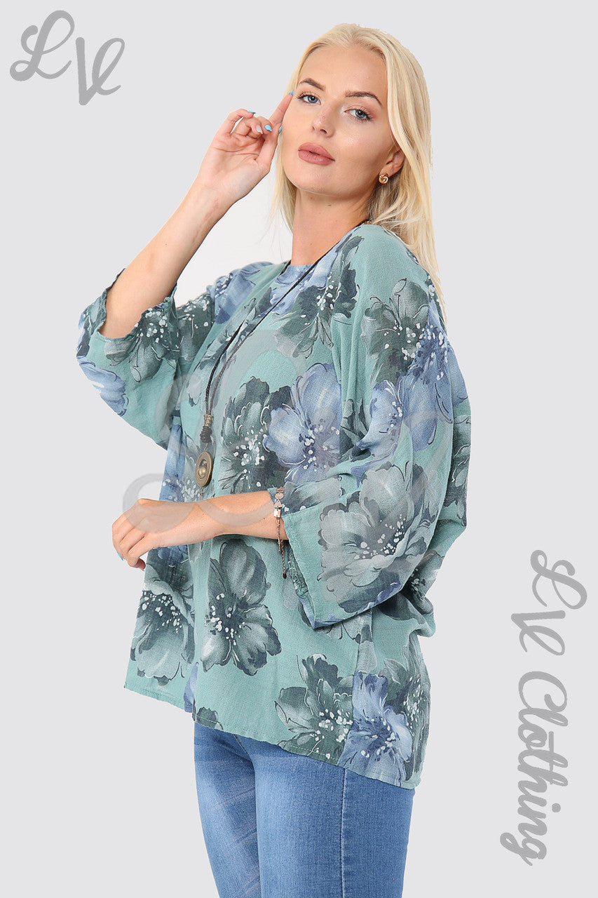 Ladies Flower Print Top With Necklace Tiffany - Unit Price £9.99
