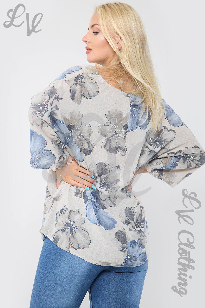 Dames bloemenprint top met kettingsteen - Stukprijs €9,99