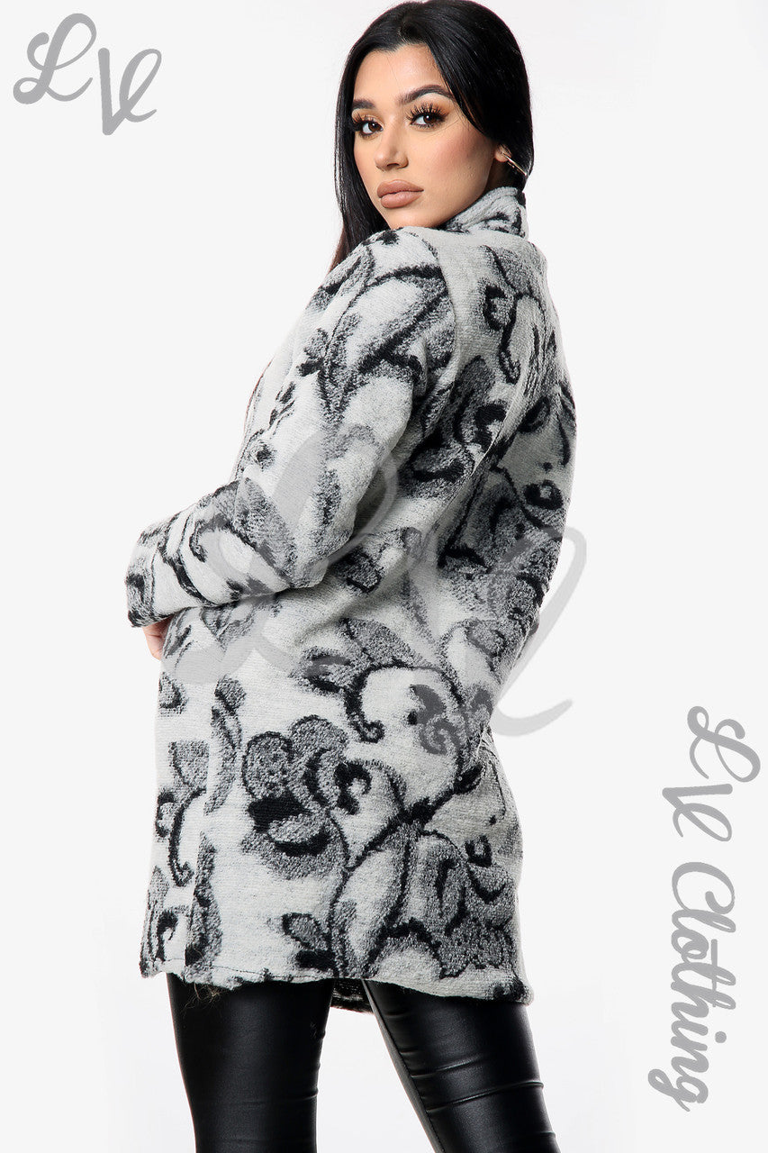 Dames Wandtapijtprint Gekookte wollen jas Wit Eenheidsprijs €20,99
