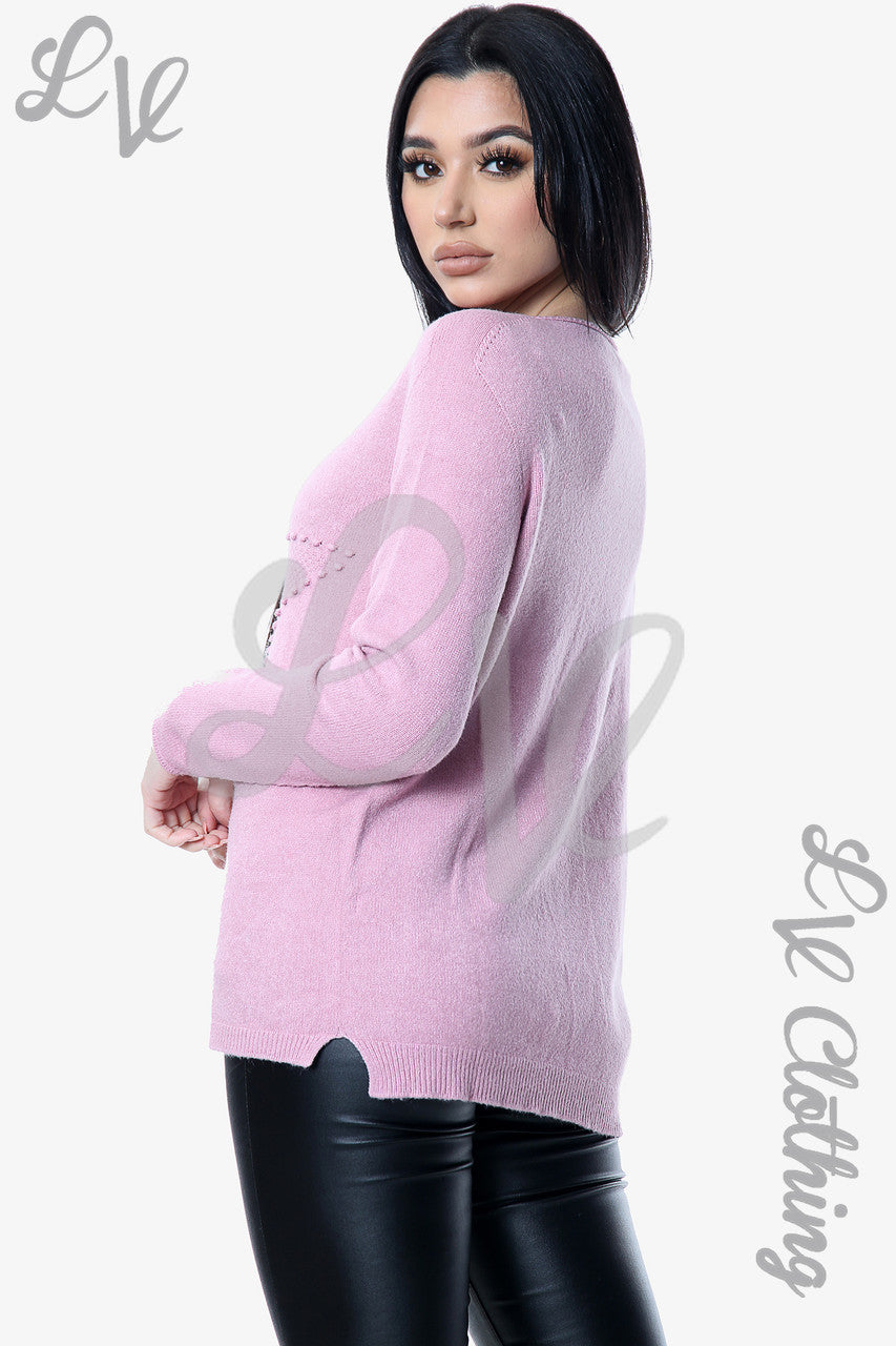 Dames Star Imprint Jumper Top Dusty Pink - Stukprijs €12.99