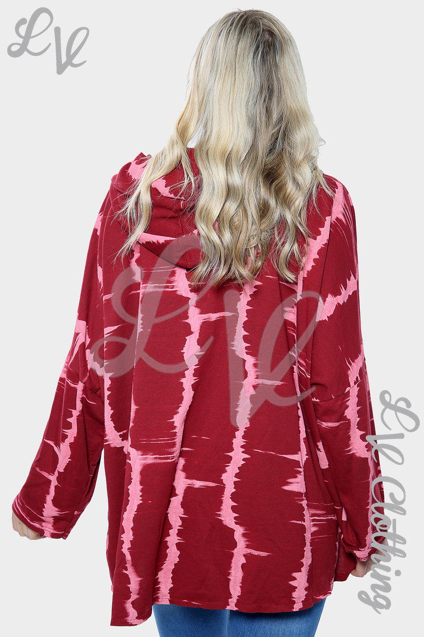 Ladies Tie Dye Print Zip up Hoodie Sweatshirt Red Unit Price £15.99