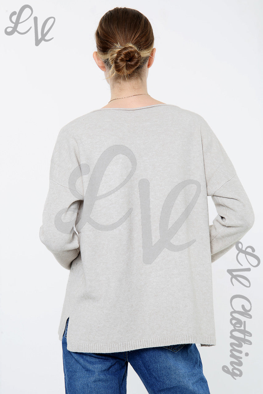 Ladies Sequin Diamante Detail Jumper Stone - Unit Price £20.99