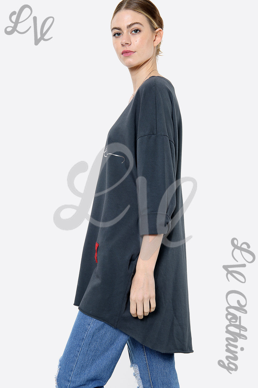 Ladies Love Script Graphic Sweatshirt Top Houtskool Stukprijs €15,99