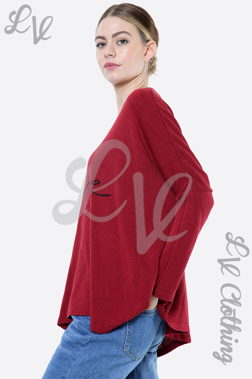 Ladies Love Script Fijne Gebreide Top Bordeauxrood Prijs per eenheid €15.99