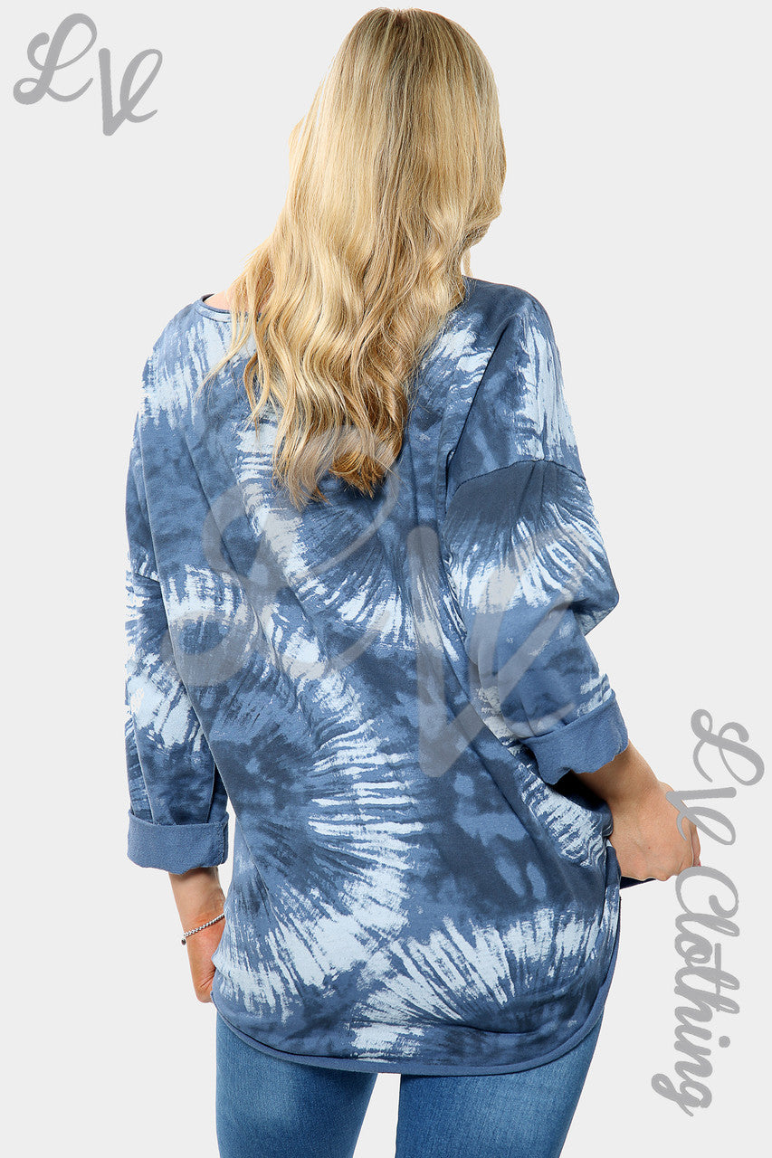 Dames Acid Wash Print Sweatshirt Top Denim Stukprijs €10,99