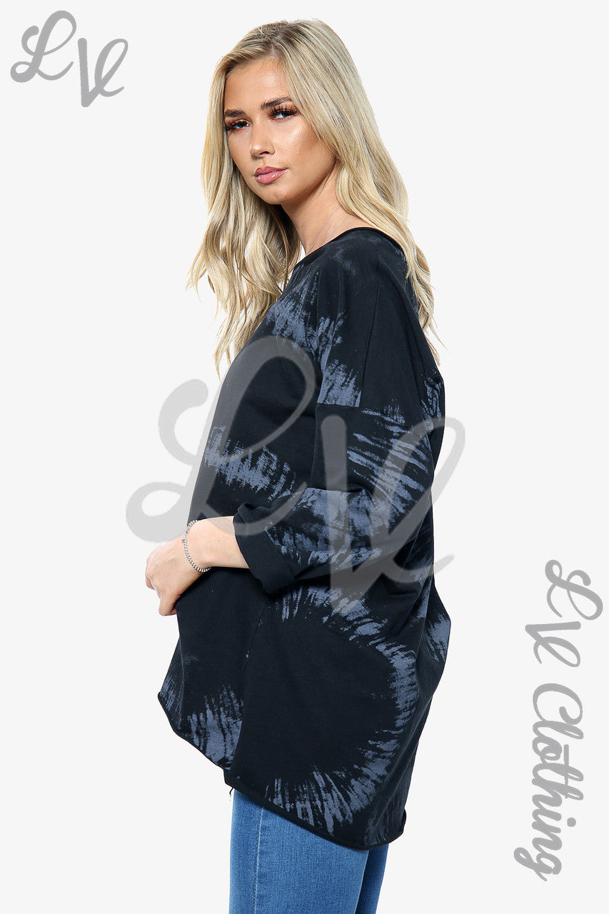 Dames Acid Wash Print Sweatshirt Top Zwart Prijs per eenheid €10,99