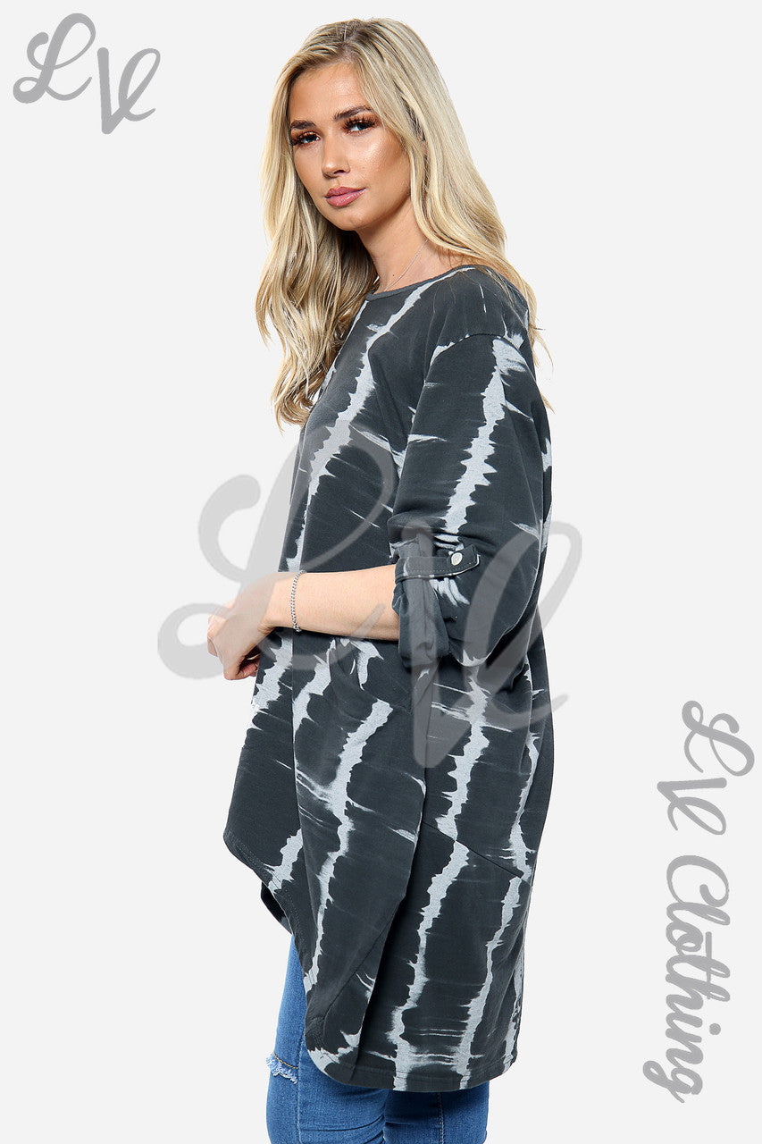 Dames Tie Dye Oversized HI LO Ketting Top Houtskool - Stukprijs €13,99