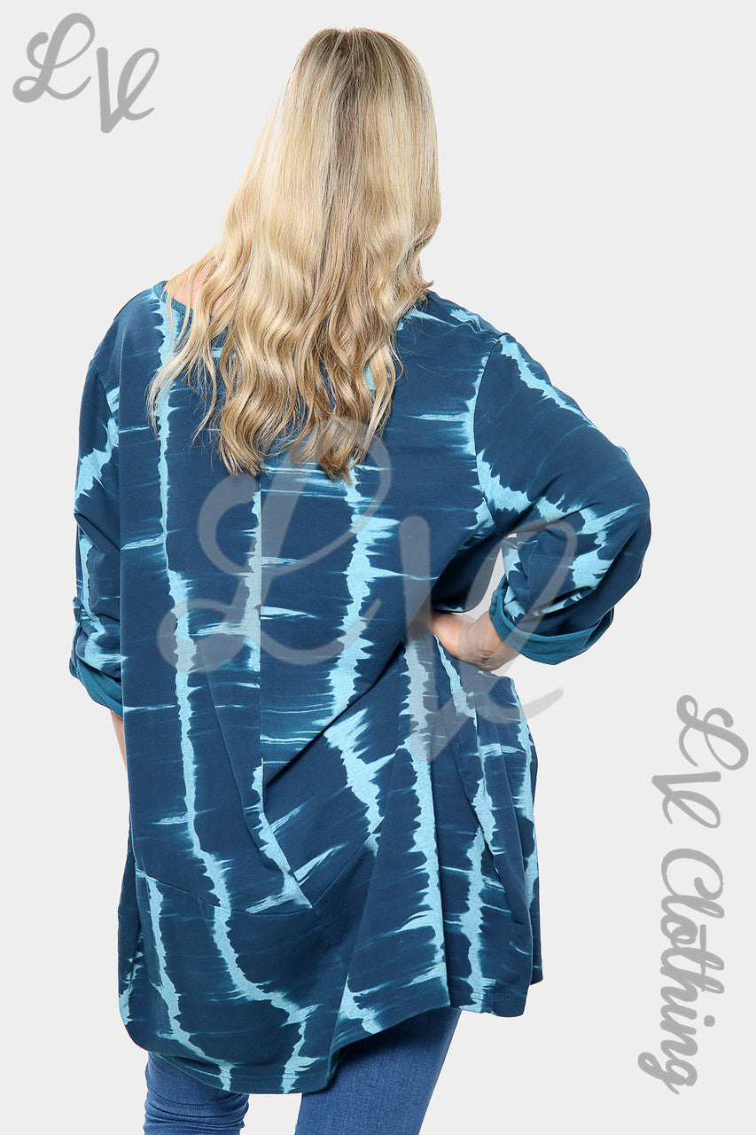 Dames Tie Dye Oversized HI LO Ketting Top Teal - Eenheidsprijs £13,99
