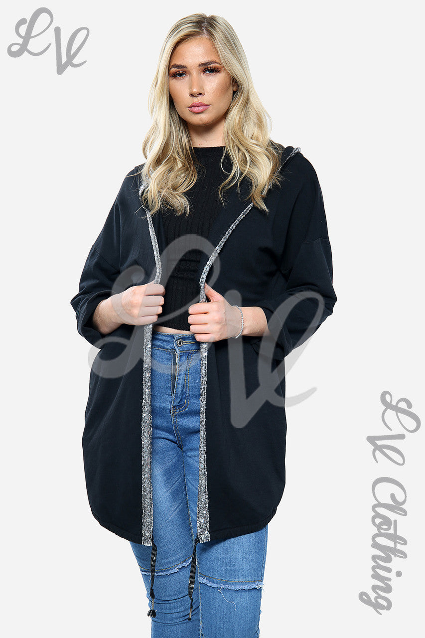 Dames Vest met capuchon en lovertjes ster achterkant Zwart Eenheidsprijs € 22,99