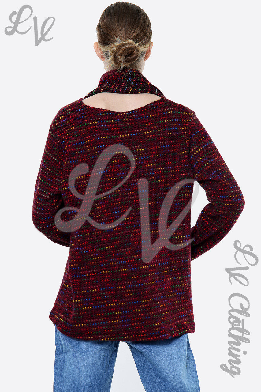 Dames Multikleurige Gebreide Top Met Bijpassende Sjaal Bordeaux Prijs per stuk €9.99